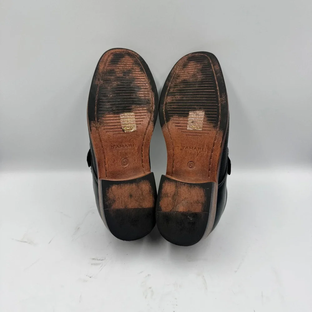 Tahari Frankie Boys Black Monk Strap Dress Shoes Size 5 Micro Patterned Toe